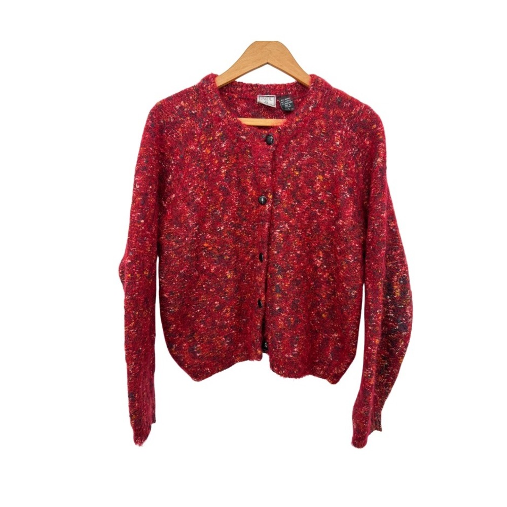 Paul Et Duffier Cardigan Sweater Red Mohair Blend Confetti Knit Vintage Large‎